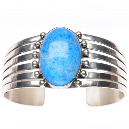 6.6" vintage Denim Lapis southwestern sterling silver heavy cuff bracelet