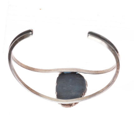 6.3" vintage Navajo sterling silver shadowbox cuff bracelet with nice turquoise