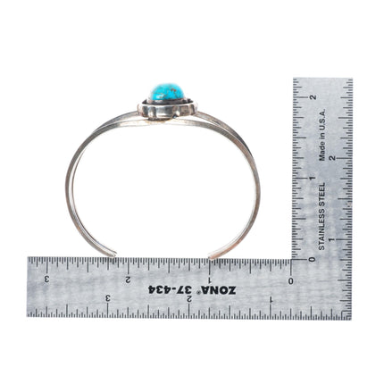 6.3" vintage Navajo sterling silver shadowbox cuff bracelet with nice turquoise