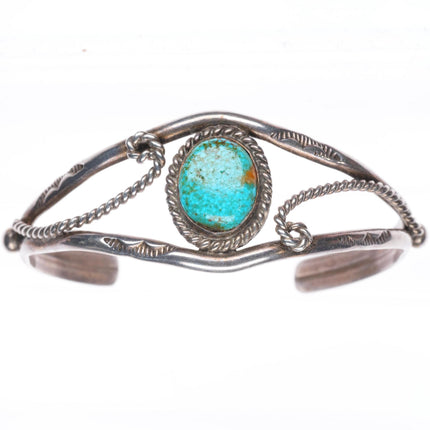 6.25" vintage Navajo sterling silver cuff bracelet with nice turquoise
