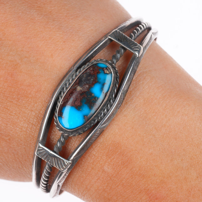6.25" vintage Navajo Bisbee Turquoise sterling silver cuff bracelet