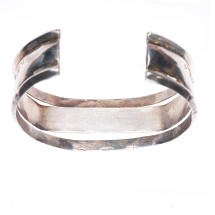 6.4" vintage Zuni sterling silver turquoise inlay carinated  cuff bracelet