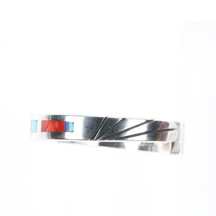6.5" Jimmie King Jr Navajo sterling silver turquoise/shell inlay cuff bracelet