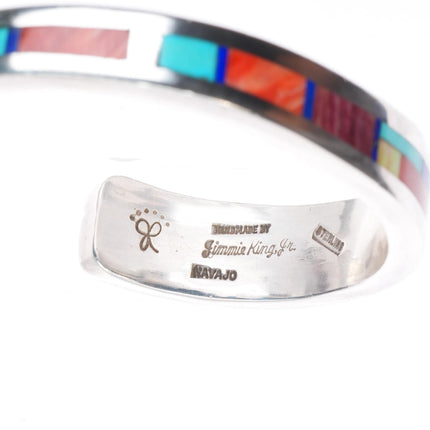 6.5" Jimmie King Jr Navajo sterling silver turquoise/shell inlay cuff bracelet
