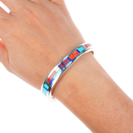 6.5" Jimmie King Jr Navajo sterling silver turquoise/shell inlay cuff bracelet