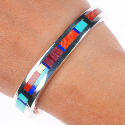 6.5" Jimmie King Jr Navajo sterling silver turquoise/shell inlay cuff bracelet
