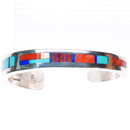 6.5" Jimmie King Jr Navajo sterling silver turquoise/shell inlay cuff bracelet