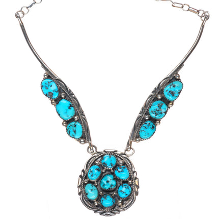 19.5" Vintage Navajo sterling silver turquoise bib necklace sterling silver