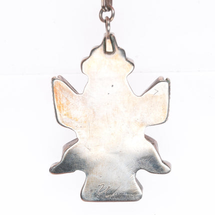 1940's-50's Zuni sterling silver knifewing inlay pendant on paperclip necklace