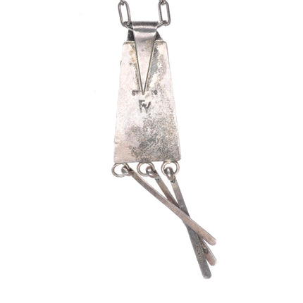 18" vintage FY Zuni or Navajo sterling silver turquoise intarsia inlay pendant