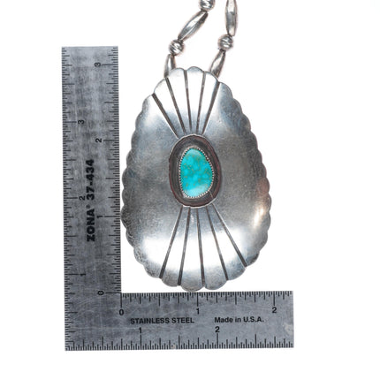 27" vintage Navajo sterling silver shield pendant shadowbox turquoise/necklace