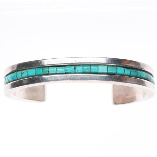 6" Les Baker Shop vintage Navajo sterling silver turquoise heishi cuff bracelet