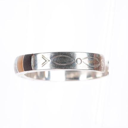 6.1" vintage Zuni sterling silver stone/shell inlay stamped cuff bracelet