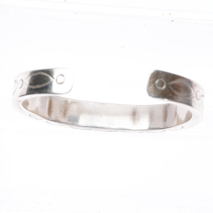 6.1" vintage Zuni sterling silver stone/shell inlay stamped cuff bracelet