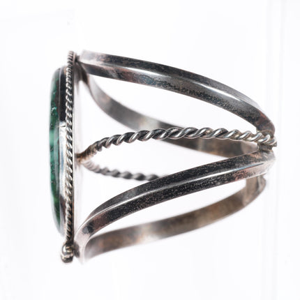 6" vintage Navajo sterling silver green waterweb turquoise cuff bracelet
