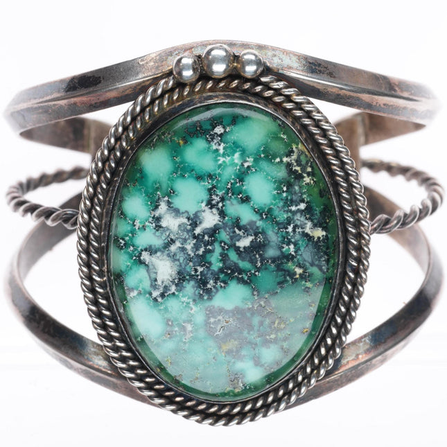 6" vintage Navajo sterling silver green waterweb turquoise cuff bracelet