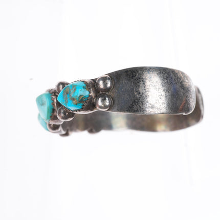 6.4" vintage Navajo sterling silver turquoise  nugget row cuff bracelet