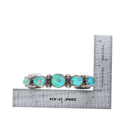 6.4" vintage Navajo sterling silver turquoise  nugget row cuff bracelet