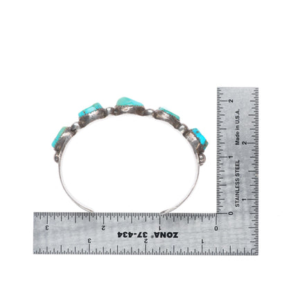 6.4" vintage Navajo sterling silver turquoise  nugget row cuff bracelet