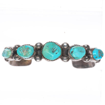 6.4" vintage Navajo sterling silver turquoise  nugget row cuff bracelet