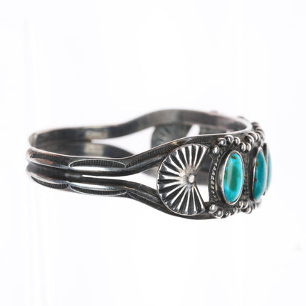6.5" 1930's vintage Navajo carinated sterling silver turquoise row cuff bracelet