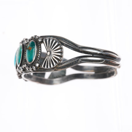 6.5" 1930's vintage Navajo carinated sterling silver turquoise row cuff bracelet