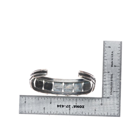 6.5" 1930's vintage Navajo carinated sterling silver turquoise row cuff bracelet