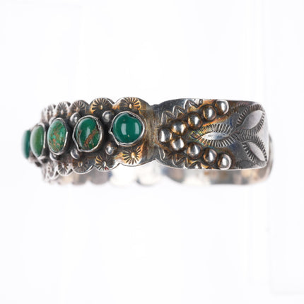 6.5" c1940 vintage Navajo Cerrillos turquoise sterling silver row cuff bracelet