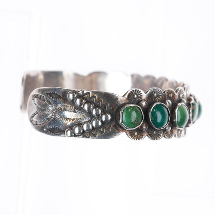 6.5" c1940 vintage Navajo Cerrillos turquoise sterling silver row cuff bracelet