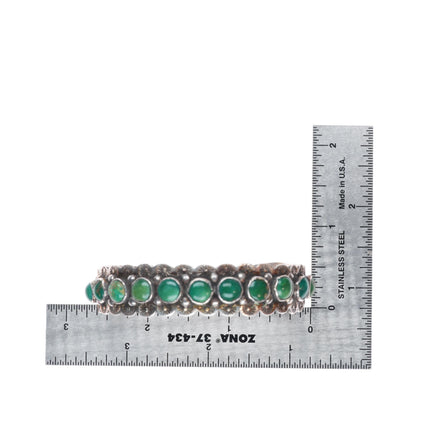 6.5" c1940 vintage Navajo Cerrillos turquoise sterling silver row cuff bracelet
