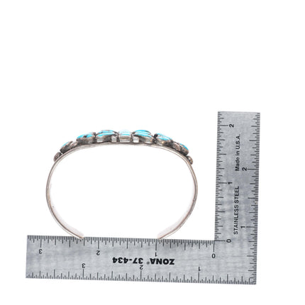 6.5" c1930's vintage Navajo stamped ingot silver turquoise cluster cuff bracelet