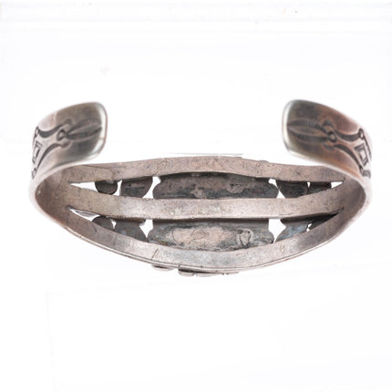 6.5" c1930's vintage Navajo stamped ingot silver turquoise cluster cuff bracelet