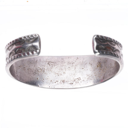6.25" c1940's vintage Navajo stamped sterling silver turquoise row cuff bracelet
