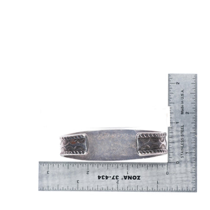6.25" c1940's vintage Navajo stamped sterling silver turquoise row cuff bracelet