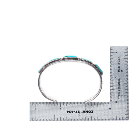 6.25" c1940's vintage Navajo stamped sterling silver turquoise row cuff bracelet