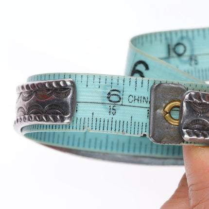 6.25" c1940's vintage Navajo stamped sterling silver turquoise row cuff bracelet