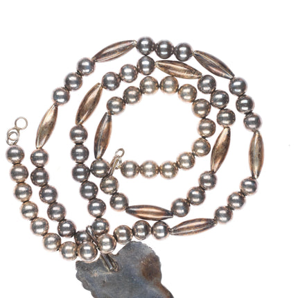 28" vintage Navajo sterling silver beaded necklace-high grade turquoise pendant