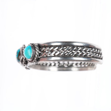 6.4" vintage Navajo sterling silver twisted wire turquoise cuff bracelet 3 stone