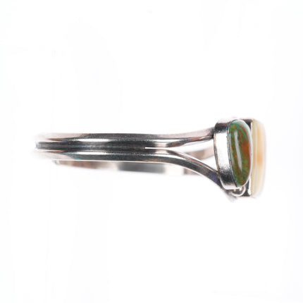 6.5" JM Navajo vintage sterling silver green turquoise/antler cuff bracelet