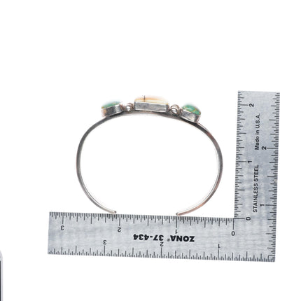6.5" JM Navajo vintage sterling silver green turquoise/antler cuff bracelet
