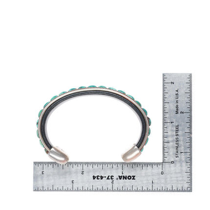 6.2" Charlie Favour southwestern sterling silver turquoise leather cuff bracelet