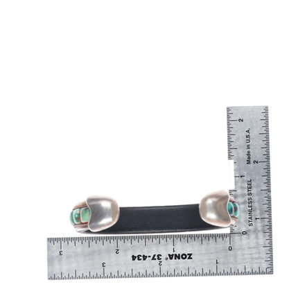 6.2" Charlie Favour southwestern sterling silver turquoise leather cuff bracelet