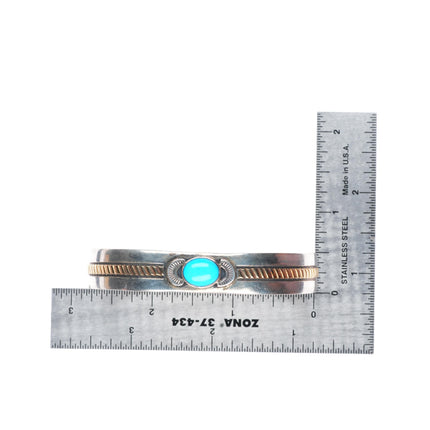 7.1" Rick Enriquez Navajo 14k gold sterling silver turquoise cuff bracelet