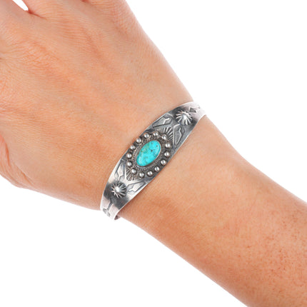 6.5" vintage Navajo sterling silver turquoise Fred Harvey style cuff bracelet