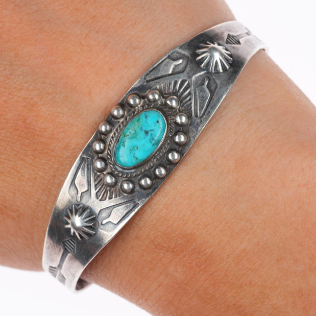 6.5" vintage Navajo sterling silver turquoise Fred Harvey style cuff bracelet