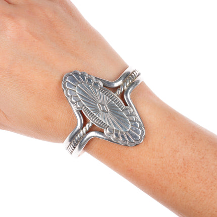 6.6" F.W. Navajo sterling silver concho braided sterling silver cuff bracelet