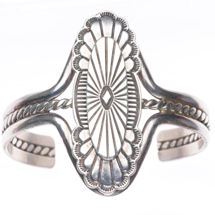 6.6" F.W. Navajo sterling silver concho braided sterling silver cuff bracelet