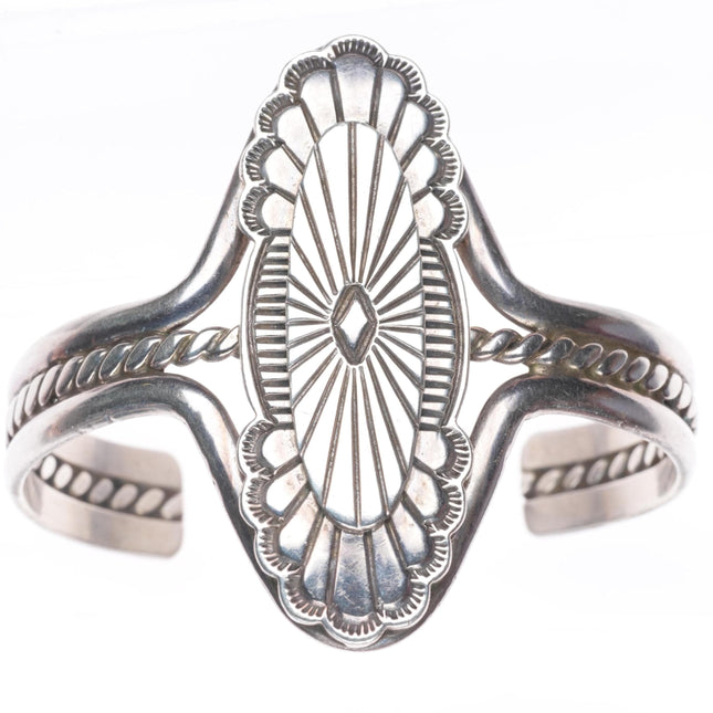 6.6" F.W. Navajo sterling silver concho braided sterling silver cuff bracelet