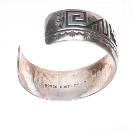 6.8" Rosco Scott Navajo sterling silver stamped/overlay pattern cuff bracelet