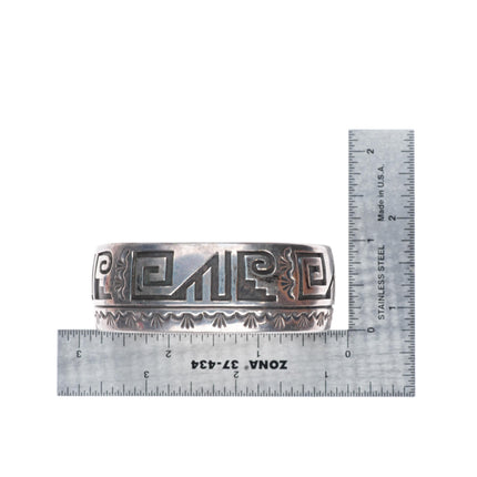 6.8" Rosco Scott Navajo sterling silver stamped/overlay pattern cuff bracelet